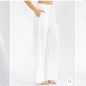 0305.  ELASTIC WAIST FRONT POCKET WIDE LEG DETAILED PANTS  Elegant White Wide-L